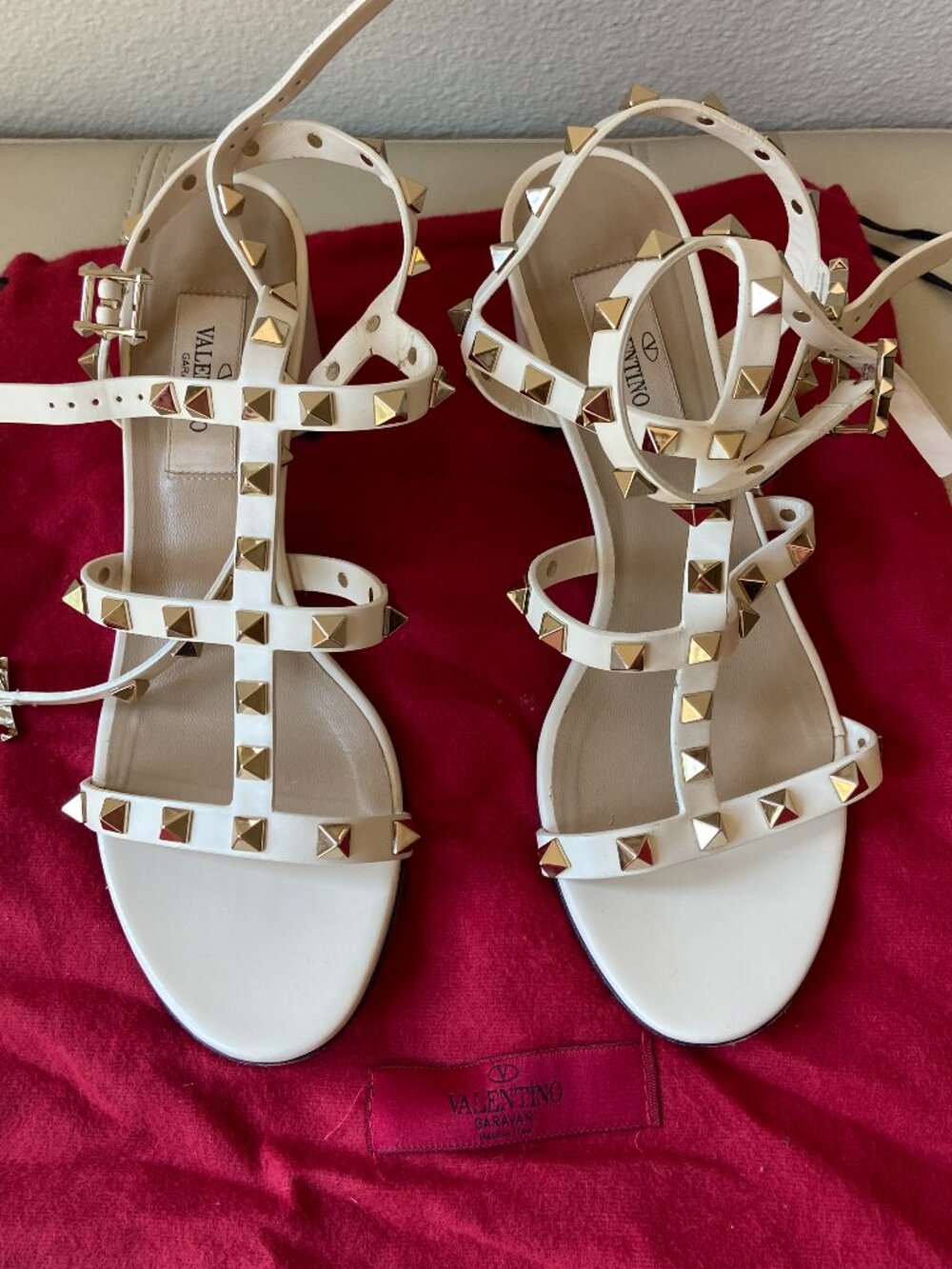 Valentino Garavani Rockstud WHITE Ankle Strap Sandals Block Heels
